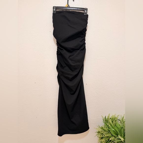 Zara Strapless Ruched Midi Dress - Black Size XS - Picture 4 of 7